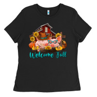 Black Welcome fall pigs Ladies Tee - RanaPortraitStore