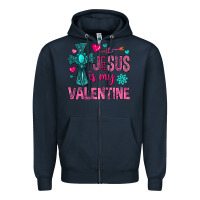 Navy jesus is my valentine Zipper Hoodie - NancyCooperArtShop