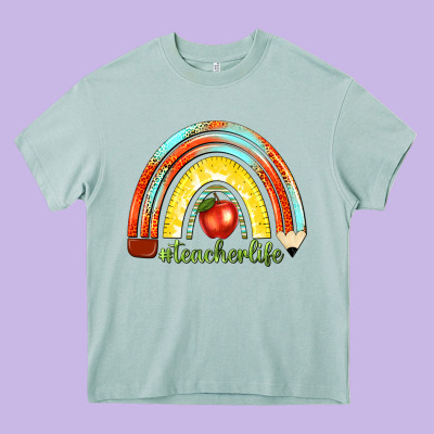 Heavy Core Tee teacher life with rainbow