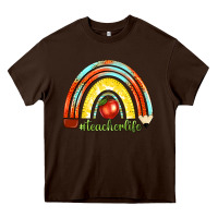 Chocolate Brown teacher life with rainbow Heavy Core Tee - texasbilliewilder