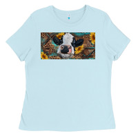 Baby Cow With Sunflower And Leopard Ladies Tee | Teevron