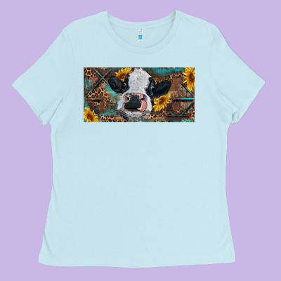 Ladies Tee Baby cow with sunflower and leopard