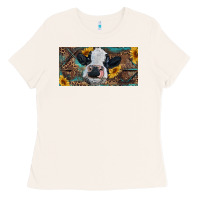 Bone Baby cow with sunflower and leopard Ladies Tee - RanaPortraitStore