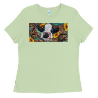 Matcha Baby cow with sunflower and leopard Ladies Tee - RanaPortraitStore