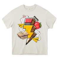 Cream teacher lightning bolt Heavy Core Tee - texasbilliewilder
