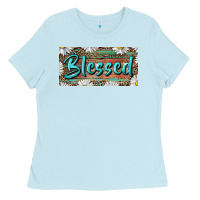 Baby Blue Blessed With Daisy And Leopard Ladies Tee - RanaPortraitStore