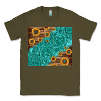Army Green Tooled Leather And Sunflowers Classic Tee - Jasminsmagicworld