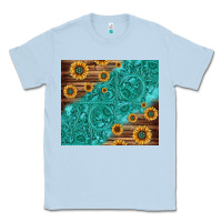 Dusty Blue Tooled Leather And Sunflowers Classic Tee - Jasminsmagicworld