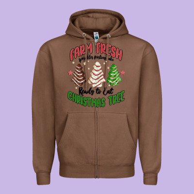 Farm Fresh Christmas Tree Zipper Hoodie Designed By Maliassmallbusiness