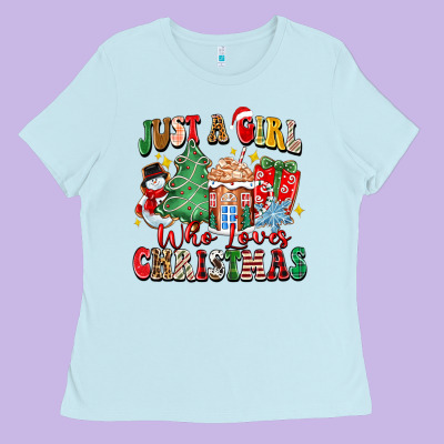 Just A Girl Who Loves Christmas Ladies Tee Designed By Zillion Design Studio