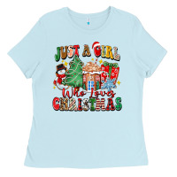 Baby Blue just a girl who loves christmas Ladies Tee - Zillion Design Studio