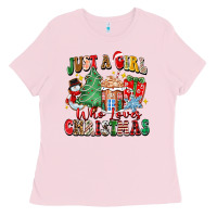 Bubblegum Pink just a girl who loves christmas Ladies Tee - Zillion Design Studio