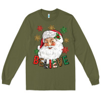 Army Green Believe Christmas Long Sleeve Tee - NancyCooperArtShop