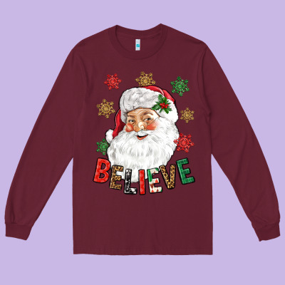 Believe Christmas Long Sleeve Tee Designed By Nancycooperartshop