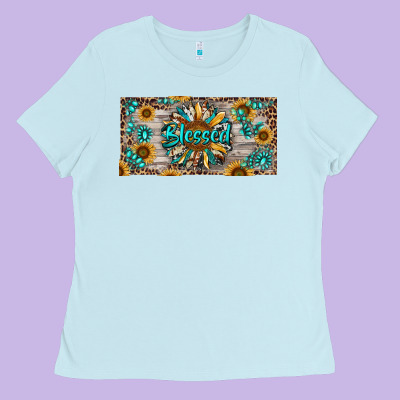 Ladies Tee Blessed With Sunflower And Gemstone