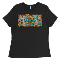 Black Blessed With Sunflower And Gemstone Ladies Tee - RanaPortraitStore