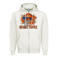 Oatmeal Heather custom name basketball Zipper Hoodie - MaliasSmallBusiness