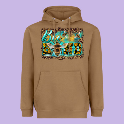 Bee Kind With Sunflower And Leopard Background Heavyweight Hoodie Designed By Artiststas