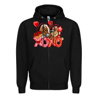 Black xo xo with leopard and cowhide heart Zipper Hoodie - NancyCooperArtShop