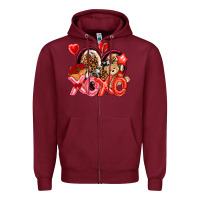 Burgundy xo xo with leopard and cowhide heart Zipper Hoodie - NancyCooperArtShop