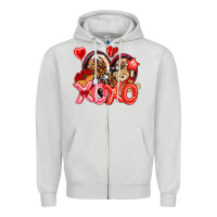 Dove Grey xo xo with leopard and cowhide heart Zipper Hoodie - NancyCooperArtShop