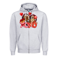 Heather Grey xo xo with leopard and cowhide heart Zipper Hoodie - NancyCooperArtShop
