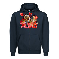 Navy xo xo with leopard and cowhide heart Zipper Hoodie - NancyCooperArtShop