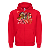 Red xo xo with leopard and cowhide heart Zipper Hoodie - NancyCooperArtShop