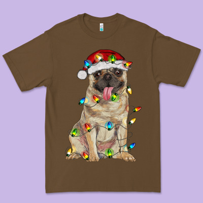 Pug With Christmas Lights Premium Tee Designed By Ranaportraitstore