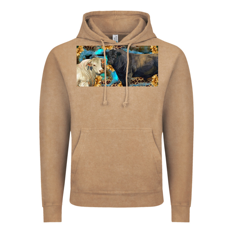 Charolais And Black Angus Bull With Sunflower And Leopard Vintage Hoodie by RanaPortraitStore | Teevron