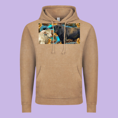 Charolais And Black Angus Bull With Sunflower And Leopard Vintage Hoodie Designed By Ranaportraitstore