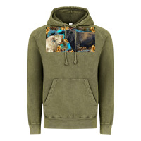 Vintage Olive Charolais and black angus bull with sunflower and leopard Vintage Hoodie - RanaPortraitStore