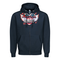 Navy American junkie Zipper Hoodie - NancyCooperArtShop