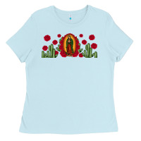 Baby Blue lady of Guadalupe cactus rose Ladies Tee - JahusDesignShop