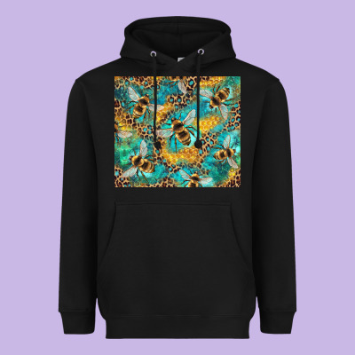Honeycomb And Bees With Leopard Heavyweight Hoodie Designed By Artiststas