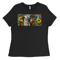 Black Heifers With Sunflowers And Leopard Ladies Tee - RanaPortraitStore