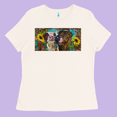 Ladies Tee Heifers With Sunflowers And Leopard
