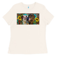 Bone Heifers With Sunflowers And Leopard Ladies Tee - RanaPortraitStore