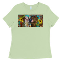 Matcha Heifers With Sunflowers And Leopard Ladies Tee - RanaPortraitStore