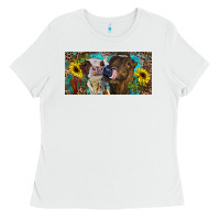 White Heifers With Sunflowers And Leopard Ladies Tee - RanaPortraitStore