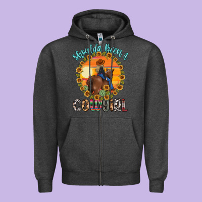 Shoulda Been A Cowgirl Zipper Hoodie Designed By Maliassmallbusiness