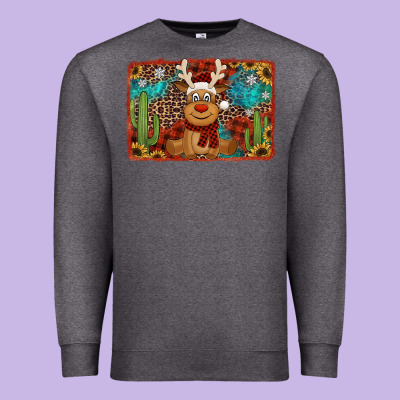 Western Christmas Reindeer With Background Premium Sweatshirt Designed By Jasminsmagicworld