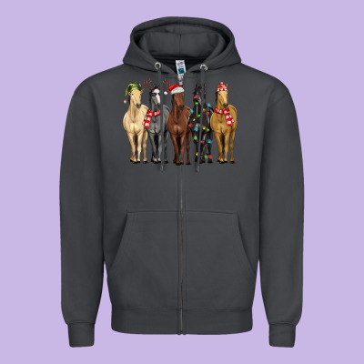 Horses With Christmas Zipper Hoodie Designed By Maliassmallbusiness