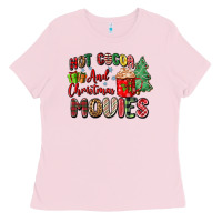 Bubblegum Pink hot cocoa and christmas movies Ladies Tee - Zillion Design Studio