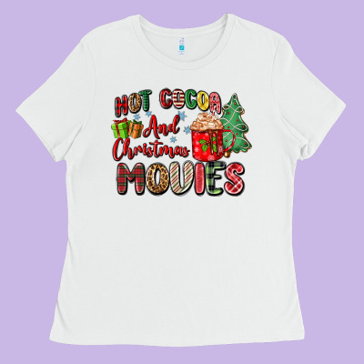 Hot Cocoa And Christmas Movies Ladies Tee Designed By Zillion Design Studio