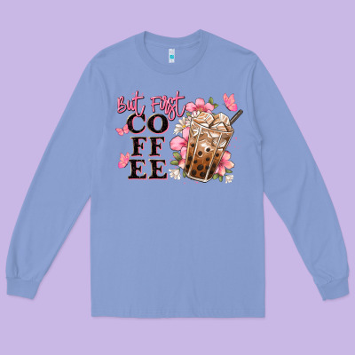 But First Coffee Floral Long Sleeve Tee Designed By Jahusdesignshop