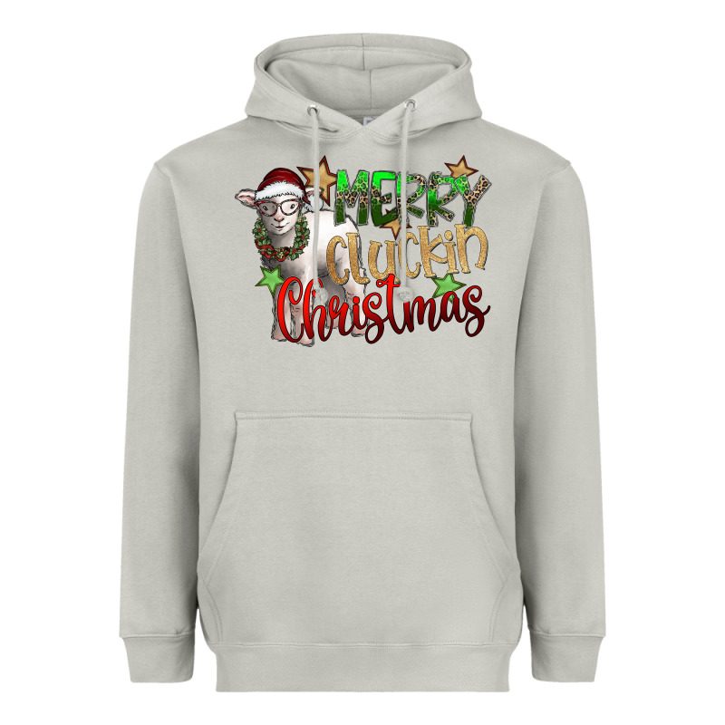 Merry Cluckin Christmas Heavyweight Hoodie by SublimationCraftShop | Teevron