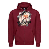 Burgundy believe buffalo plaid white christmas santa claus Zipper Hoodie - MaliasSmallBusiness