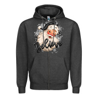 Charcoal Heather believe buffalo plaid white christmas santa claus Zipper Hoodie - MaliasSmallBusiness