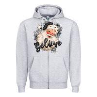 Heather Grey believe buffalo plaid white christmas santa claus Zipper Hoodie - MaliasSmallBusiness